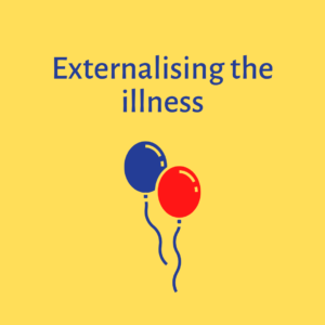 Red and blue balloon (helps carers to externalise the illness)